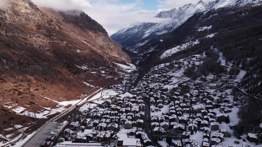 Picturesque snowcovered village in a region surrounded by mountains