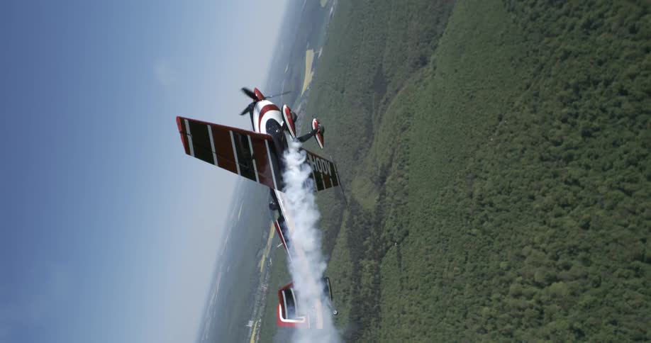 A biplane high in the sky