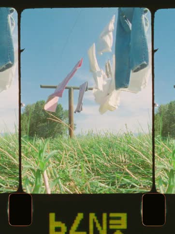 Outdoor clothesline with hanging clothes