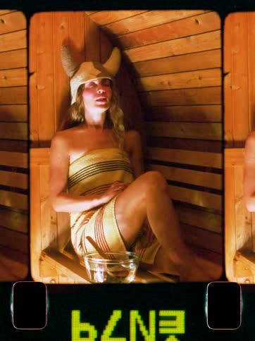 Woman sitting in a sauna