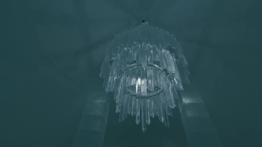 Crystal chandelier in an icy setting