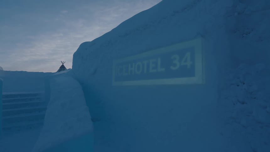 Exterior architecture of an ice staircase facade of a hotel