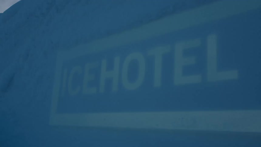 Hotel sign on an ice wall