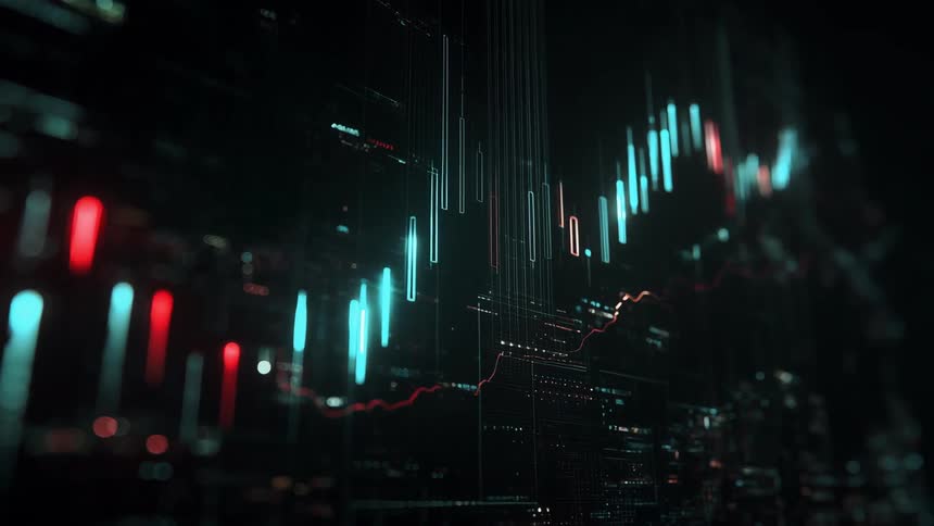 A screen with red and blue graphs