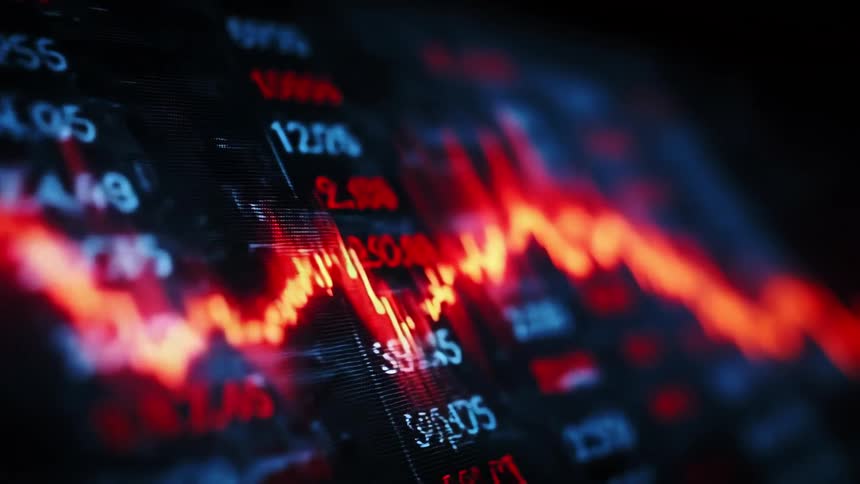 Falling financial market chart against a background of abstract numbers
