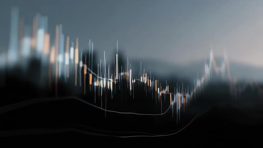 Colorful candlestick chart against a background