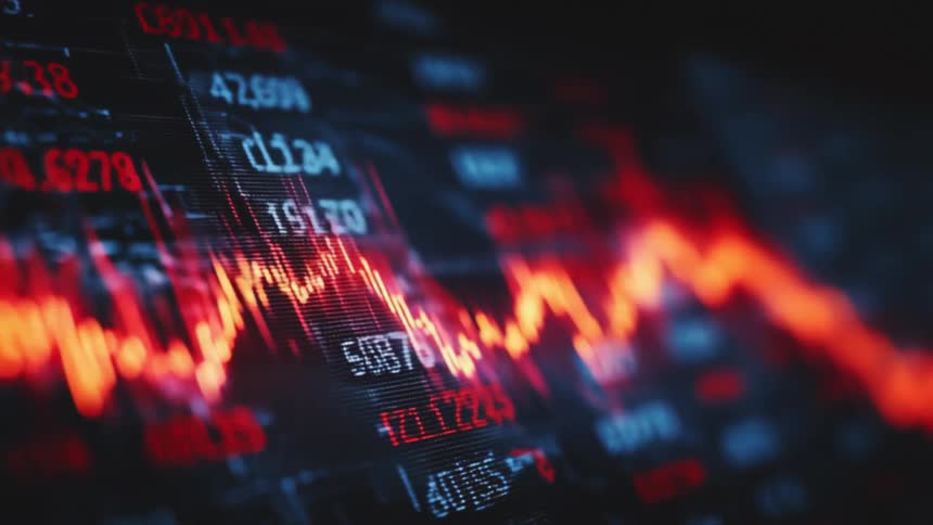 Falling financial market chart against a background of abstract numbers