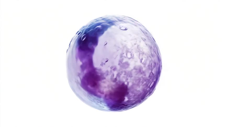 A circular purple and blue object rotating in a completely white environment in the background