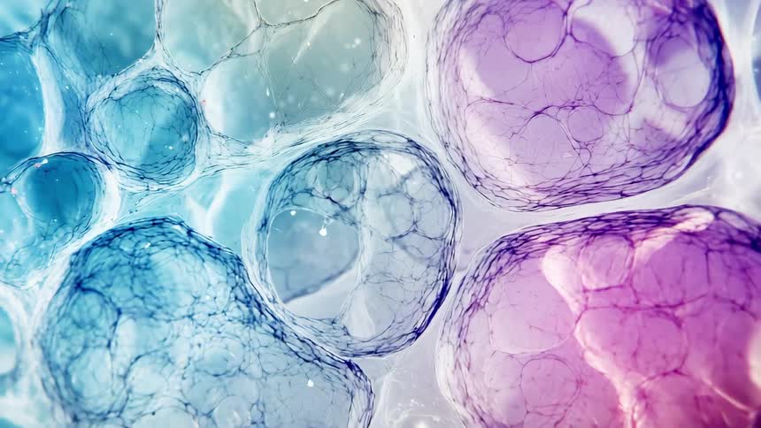 Zooming in on multicolored bubbles contained within clear cells
