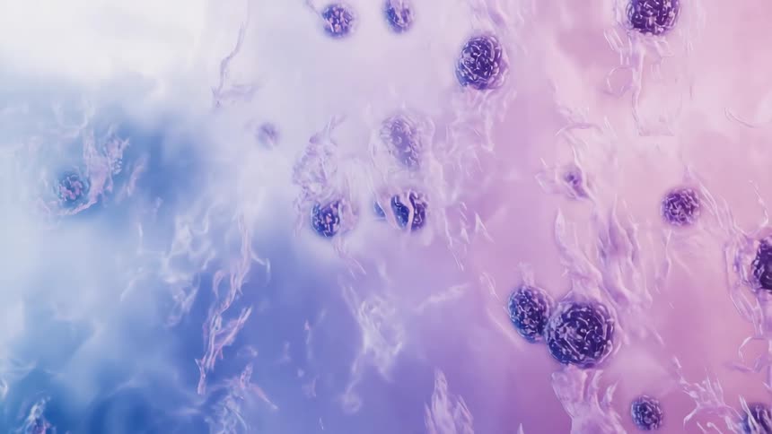 Abstract cells of an organic matter in transparent and purple coloration