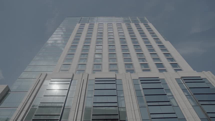 View looking upwards at a tall building