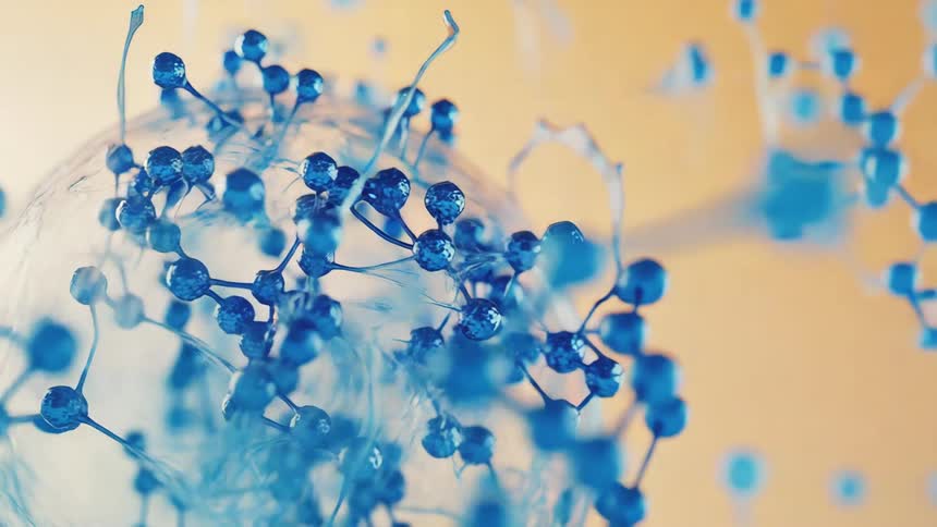 Closeup of abstract blue forms resembling molecular connections on a soft backdrop