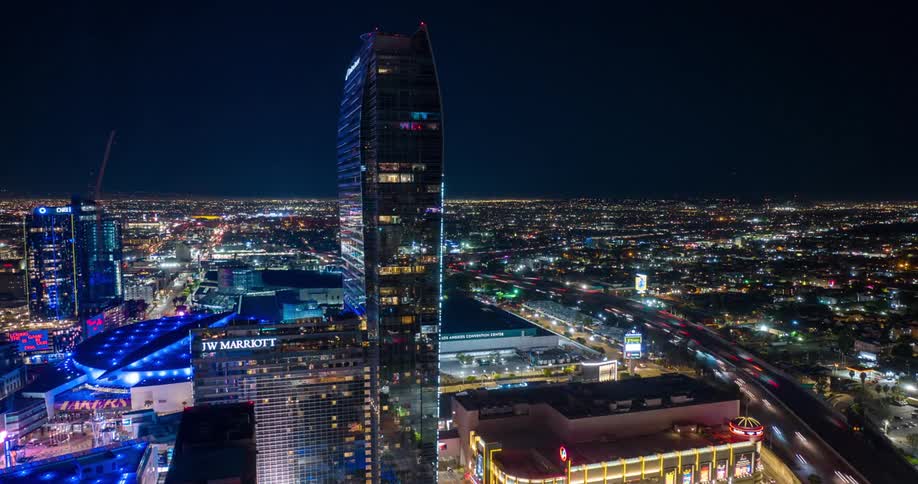 Los Angeles at night with intersections and vehicle traffic