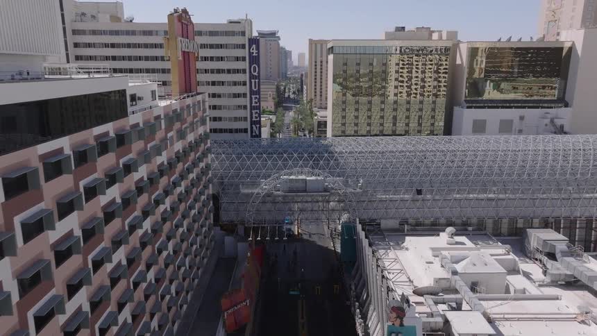 Flying over the Fremont Street Experience in downtown Las Vegas