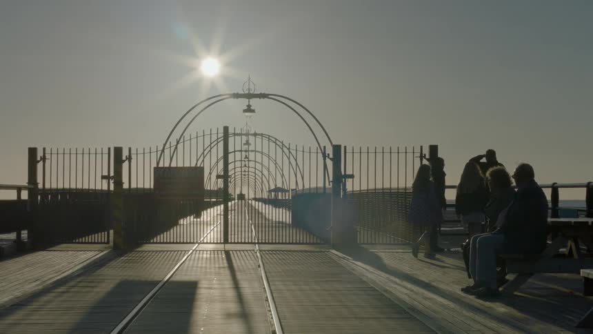 People are taking in a view near a fence