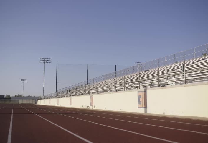 A long shot of a race track