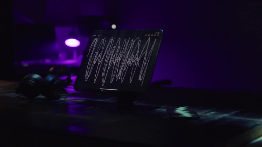 A pair of headphones next to a tablet