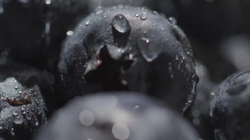 Water falling on blueberry