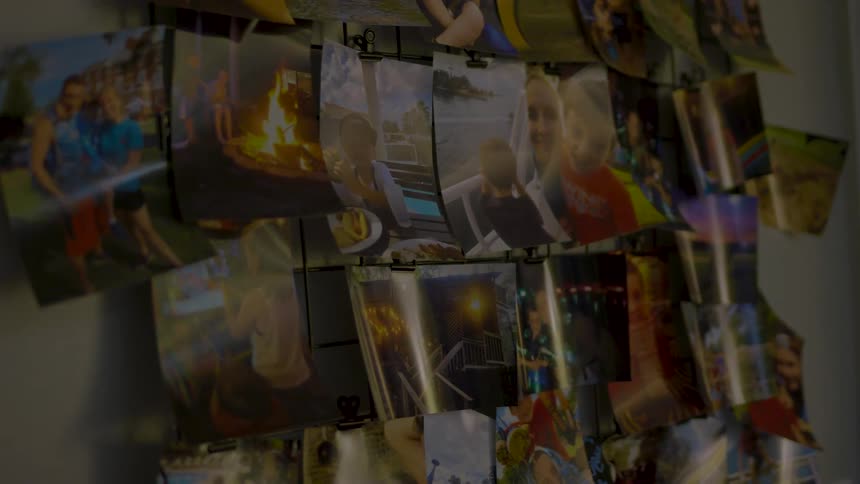 Collage of family photos displayed on a refrigertor door