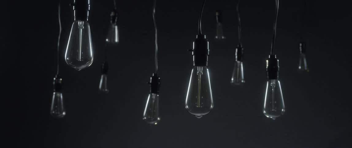 Lightbulbs hang from the ceiling