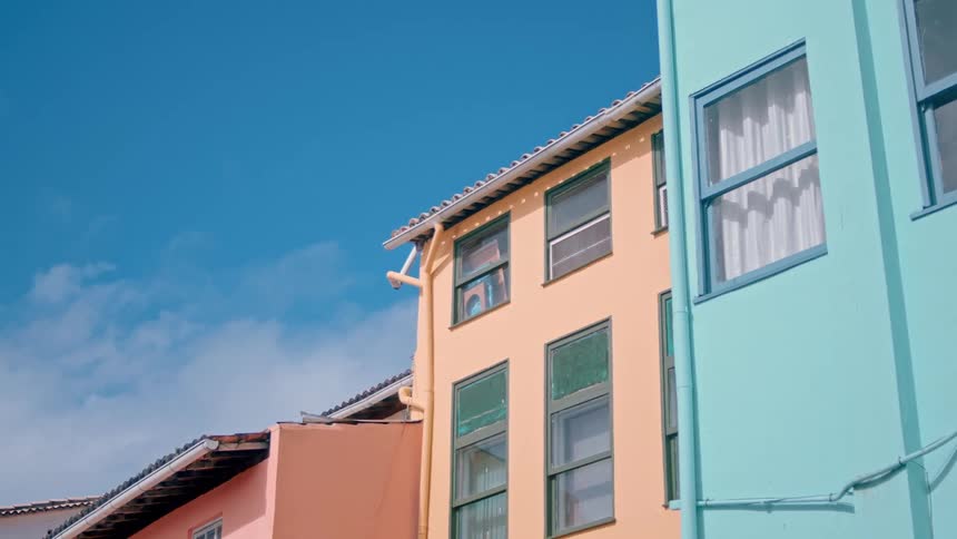 A couple colorful houses