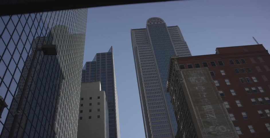 Skyscrapers tower overhead