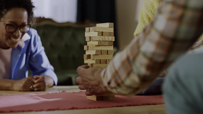 A family plays a game together