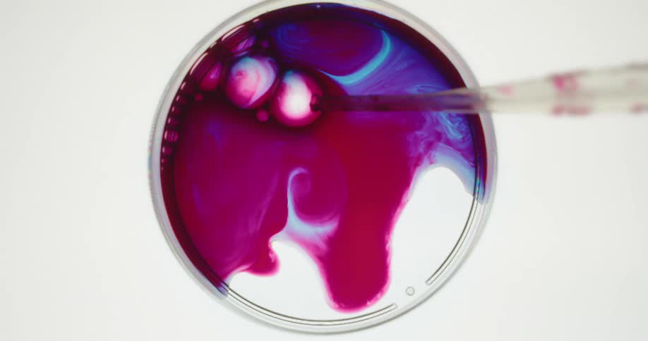 Red and blue are swirled to make purple