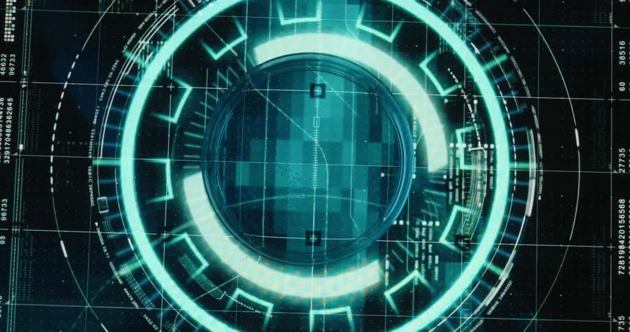 Close up of a petri dish sample placed on a futuristic screen by a person for analysis