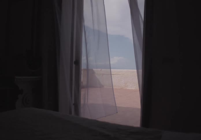 Looking out onto the patio of a resort