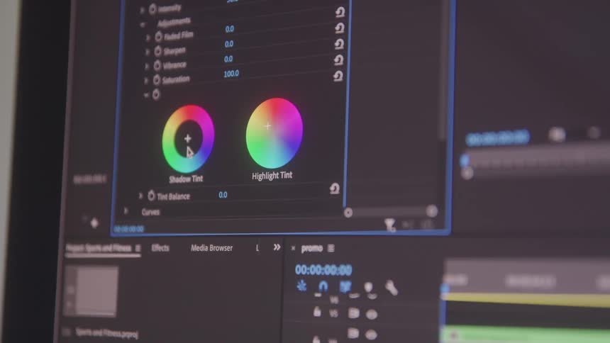 Close up of a computer screen displaying an editing software in use