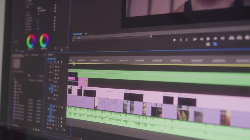 Computer screen playing a video editing program