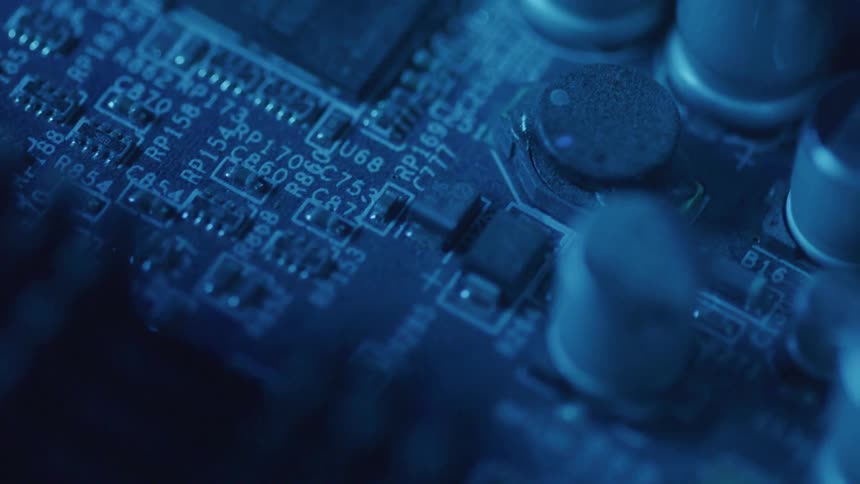 Closeup of a circuit board of an electronic device