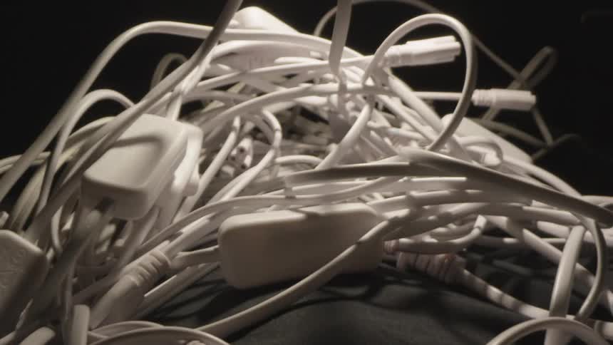 Coiled white cables