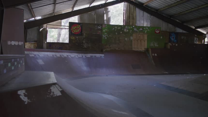 The indoor skate park is empty