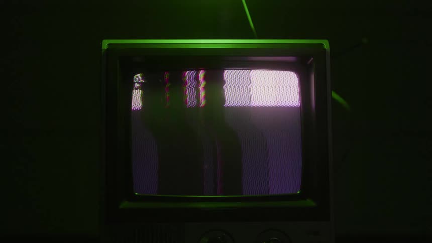 Retro tv with no signal in a dark room