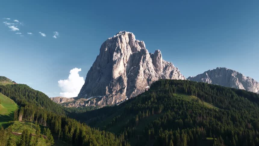 Aerial View of a Lonely Mountain Surrounded by Forest
