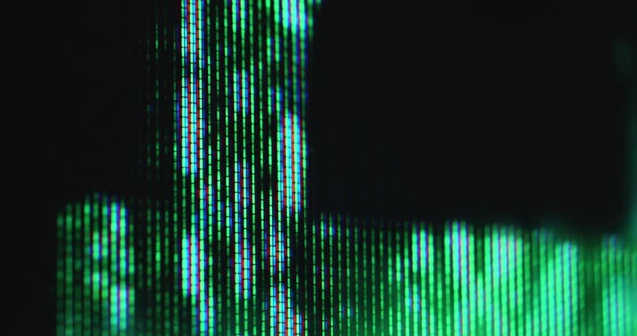 Extreme macro close up of locking mechanism of a neon tech green digital padlock animation closing and opening consisting of binary numbers and letters 0 and 1 on a black background visualizing digital security and protection of data