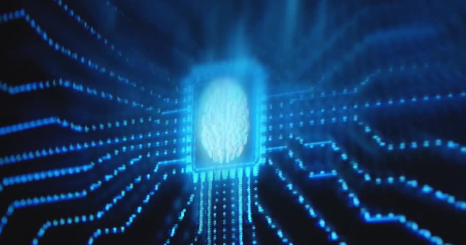 Animated motion graphic of icon of a human brain with blue lines streaming or transmitting data as symbol or visualization for the future of technology led by robots and humanoid masterminds