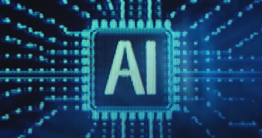 Extreme macro close up of a computer screen with visible pixels displaying an artificial intelligence icon consisting of the letter A and I symbolizing an AI scanning the internet or data bank or database for relevant information