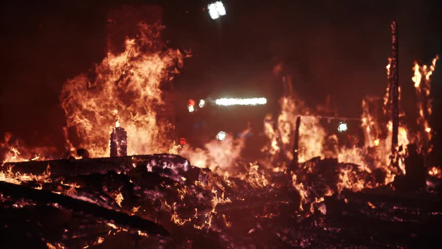 The structure is burning to ash