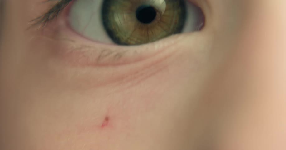 Extreme close up of a persons greenish eye