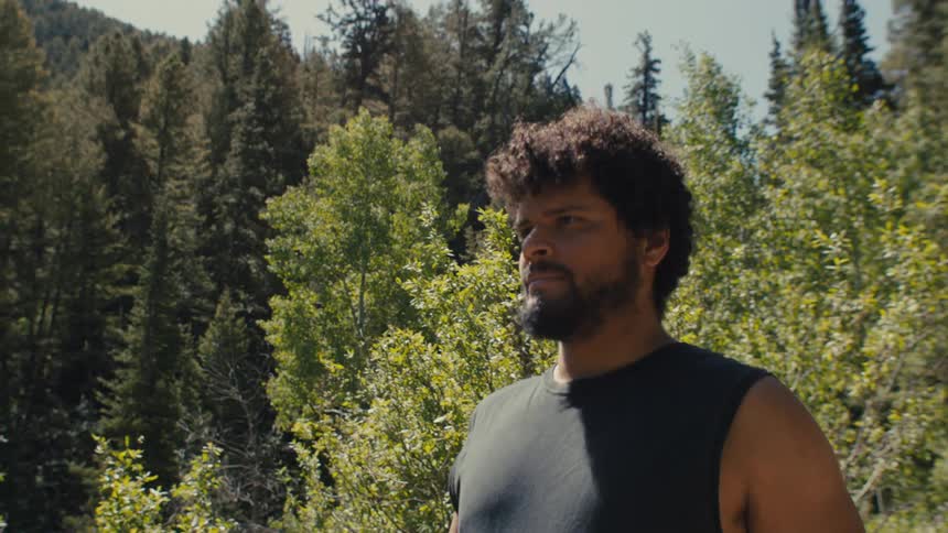 A man is hiking on a sunny day
