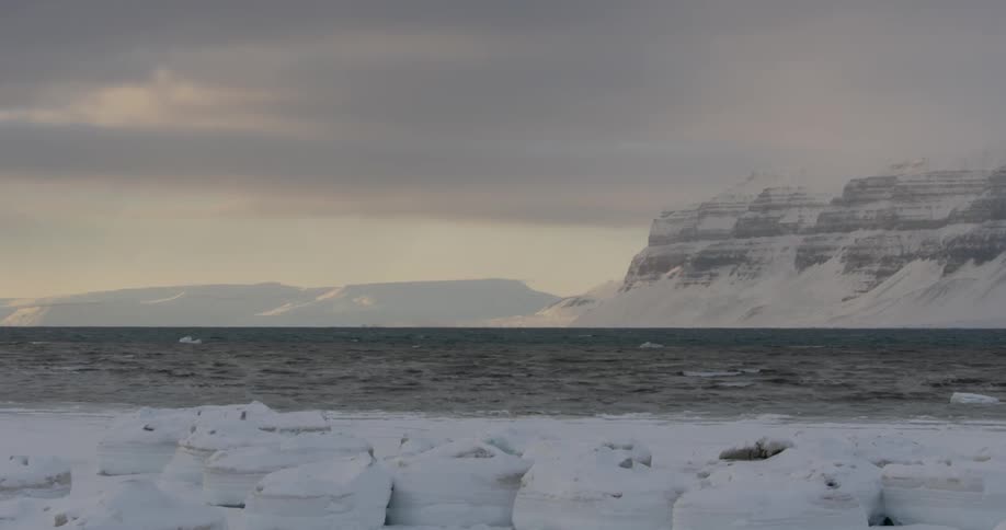 Cold ocean waters surrounded by arctic wilderness