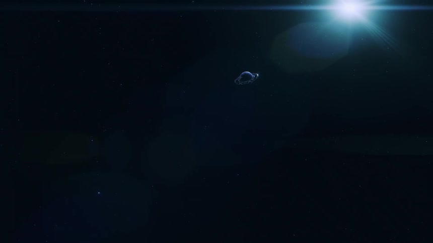 Futuristic Earth with orbital rings floating in the void of space