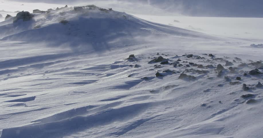 This snow covered field is very windy