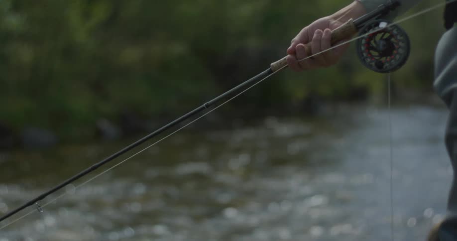 The man is fishing in the creek