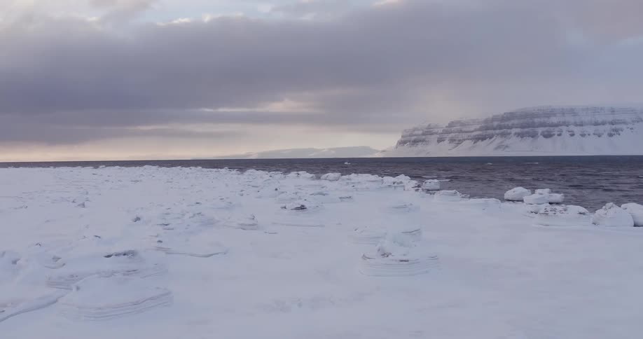 Snow and ice leads to the water