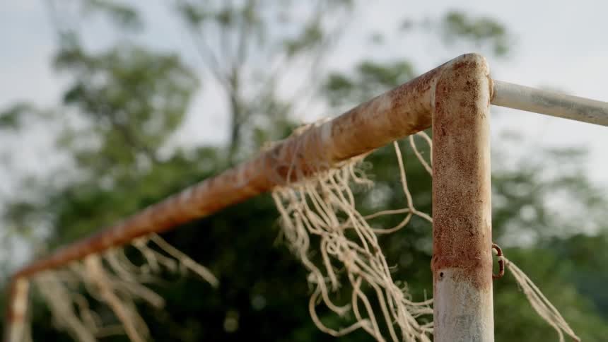The wind is blowing the soccer net