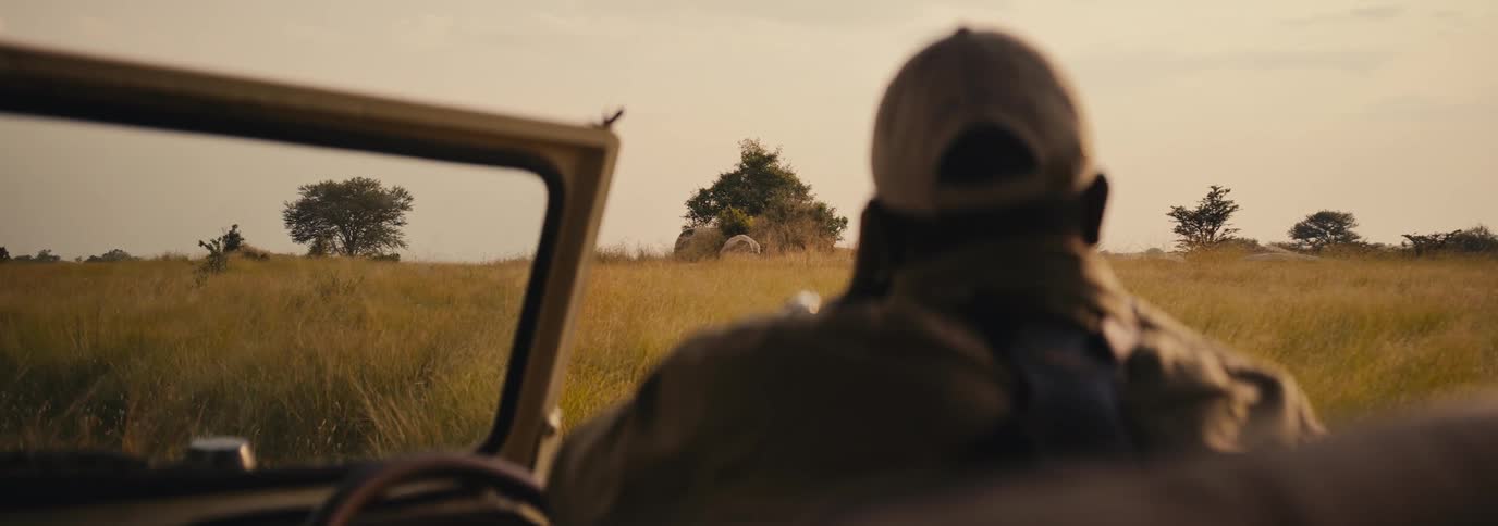 Person sitting in a vehicle on a safari